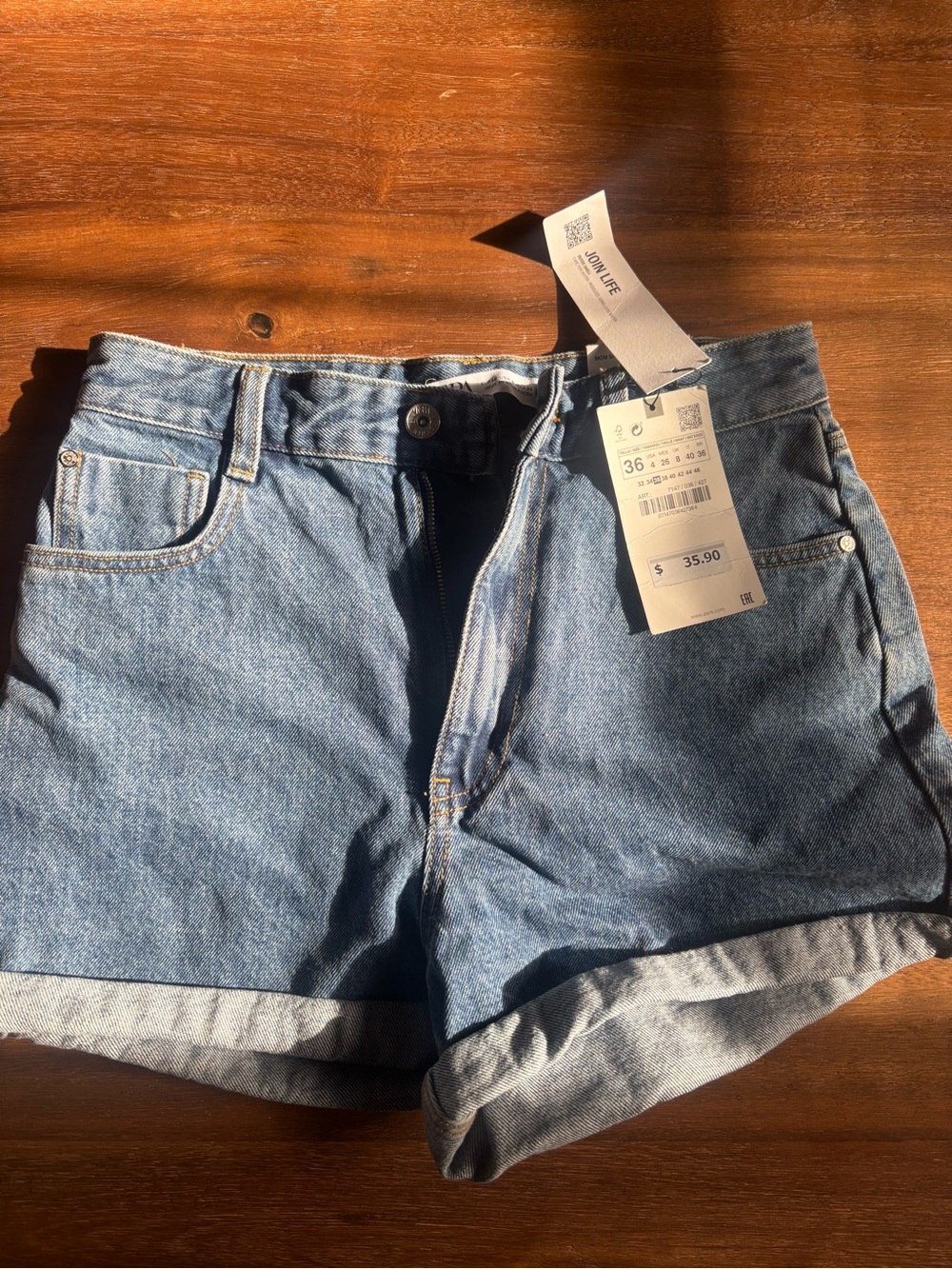 Zara Light Blue Rolled-Hem Denim Shorts